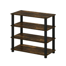 Brown 4-Tier Shoe Rack, Amber Composite Wood, PVC Tubes, Tool-Free