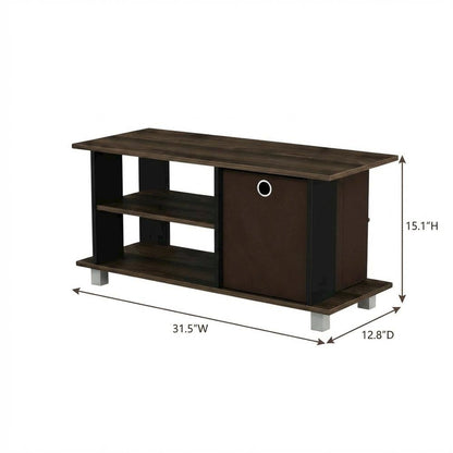Simplistic TV Stand with Storage Bins in Dark Brown and Walnut Finish