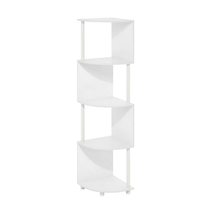 White 4-Tier Zigzag Corner Shelf with Sturdy Wood Construction