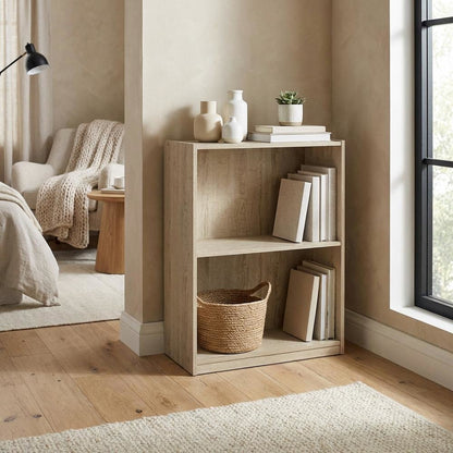 Wooden 2-Tier Open Shelf Bookcase with Sturdy Construction in Brown Finish