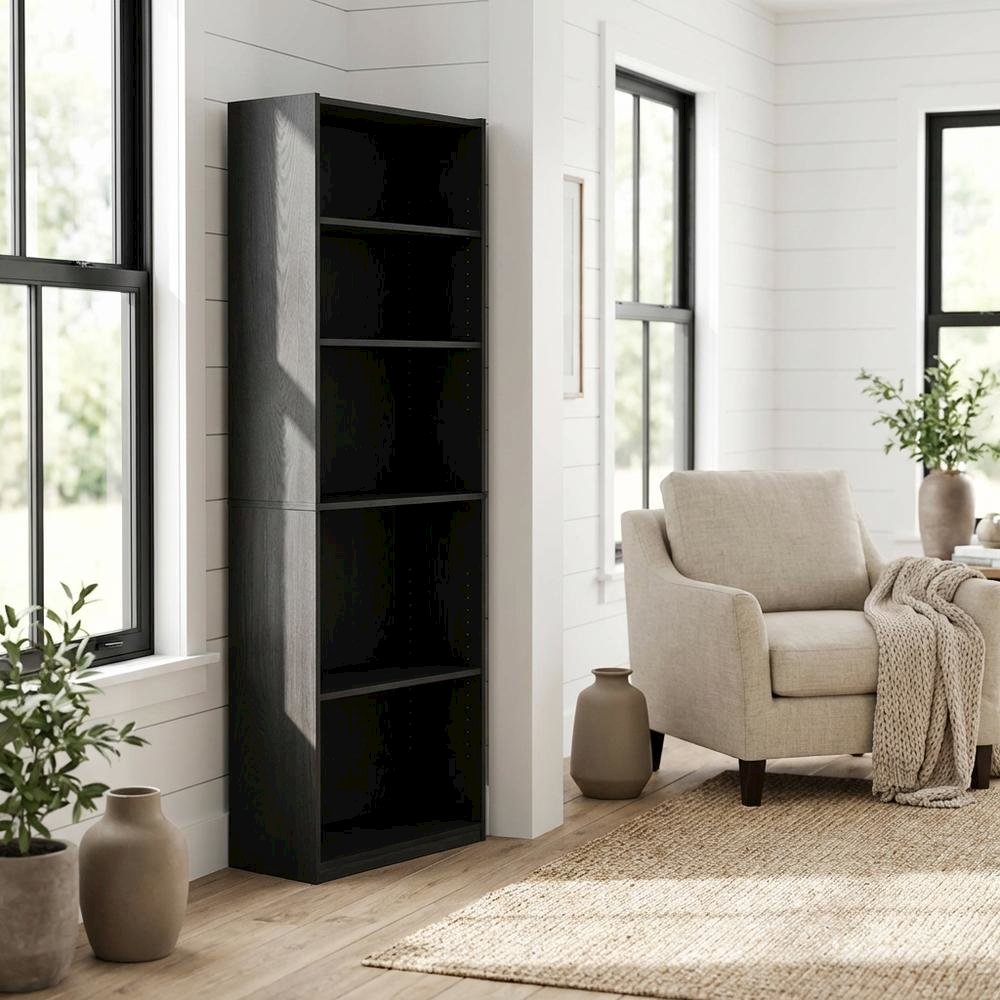 Bookcase with Wooden Finish and Open Shelving for Home Storage