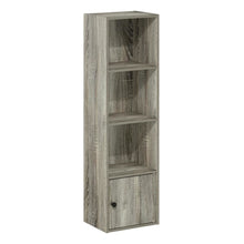 Wooden 4-Tier Shelf Bookcase with Door Storage in French Oak Finish