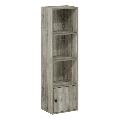 Wooden 4-Tier Shelf Bookcase with Door Storage in French Oak Finish