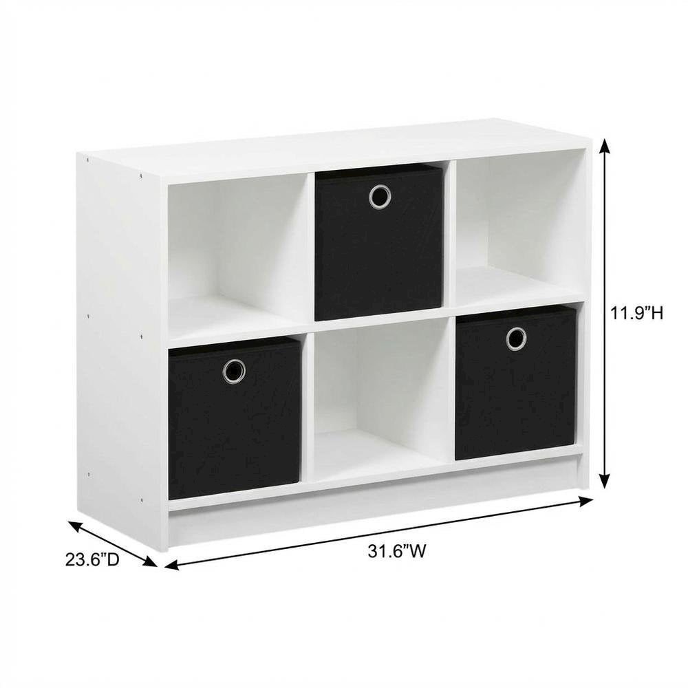 White and Black 3x2 Bookcase with Storage Bins for Organizing and Display