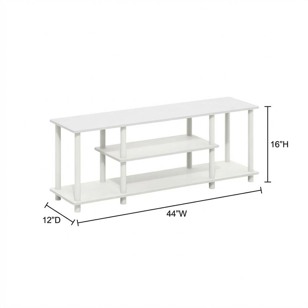 White 3-Tier TV Stand with Spacious Shelving and Durable Wood Finish