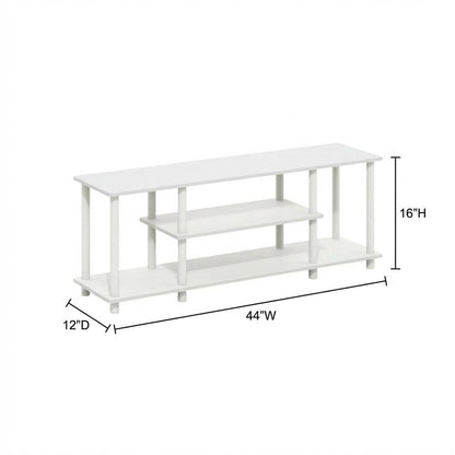 White 3-Tier TV Stand with Spacious Shelving and Durable Wood Finish