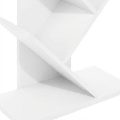 Wooden white bookcase with vertical storage and sleek design
