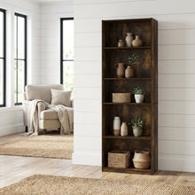 Wooden Bookcase in Finish with Open Shelves for Living Room Storage