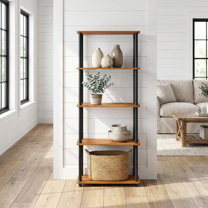 Wood Bookcase with Adjustable Shelves and Sturdy Construction