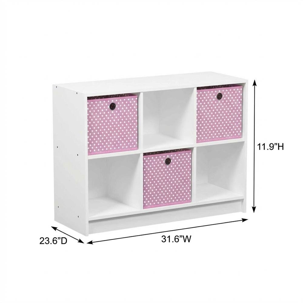 White and Pink 3x2 Bookcase with Bins for Organizing and Storage