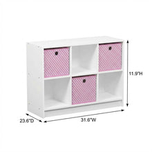 White and Pink 3x2 Bookcase with Bins for Organizing and Storage