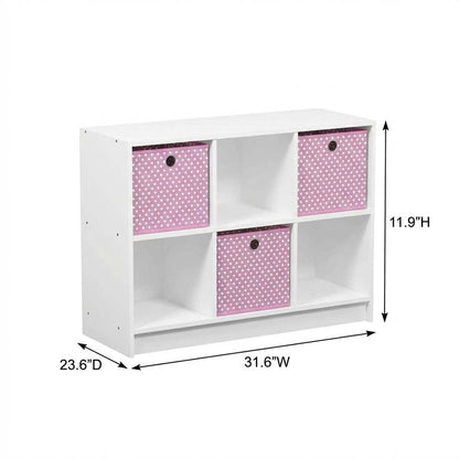 White and Pink 3x2 Bookcase with Bins for Organizing and Storage