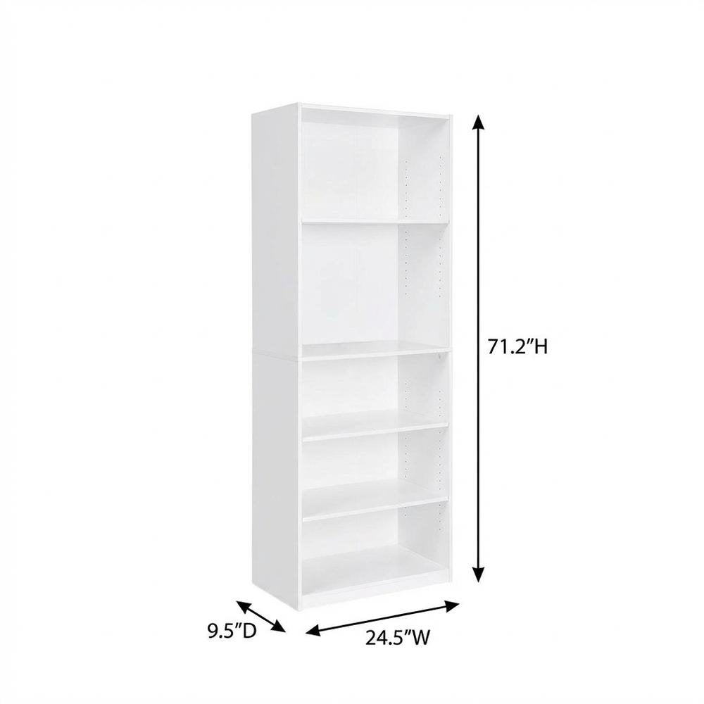White 5-Shelf Bookcase with Sturdy Shelving for Living Room Storage