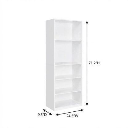 White 5-Shelf Bookcase with Sturdy Shelving for Living Room Storage