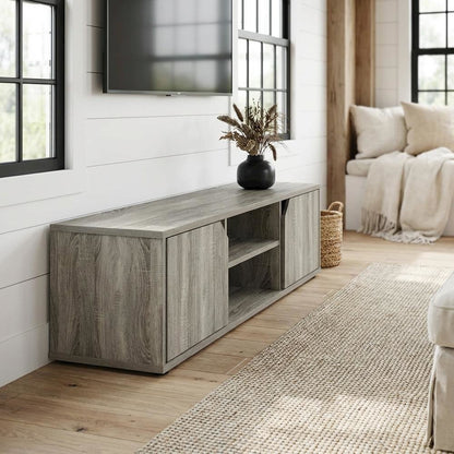 Wood TV Stand for Up to 55 Inch Displays in French Oak Finish with Modern Design