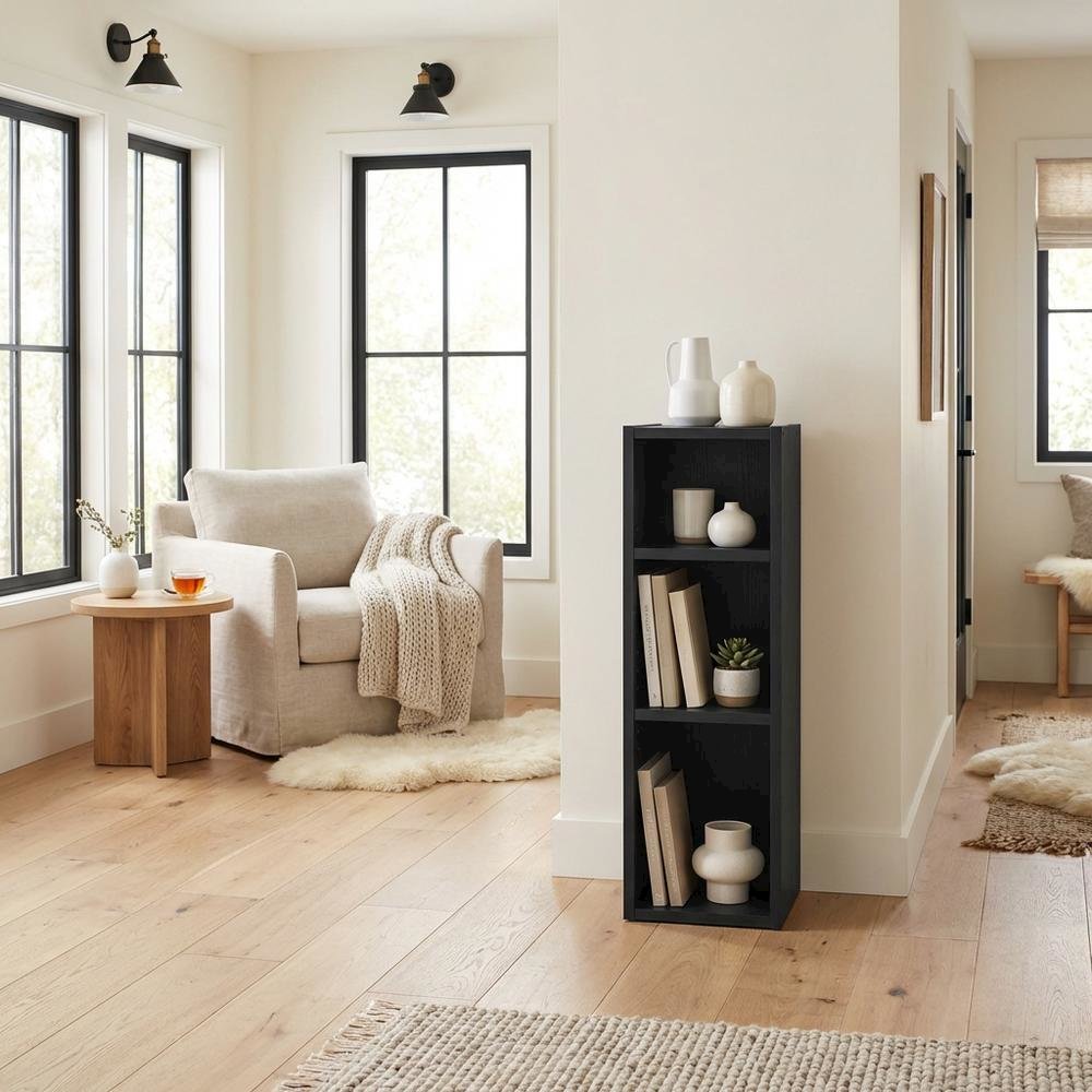 Wooden bookcase in black with compact size and sturdy construction