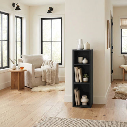 Wooden bookcase in black with compact size and sturdy construction