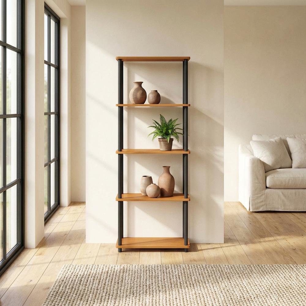 Wood Bookcase with Adjustable Shelves and Sturdy Construction