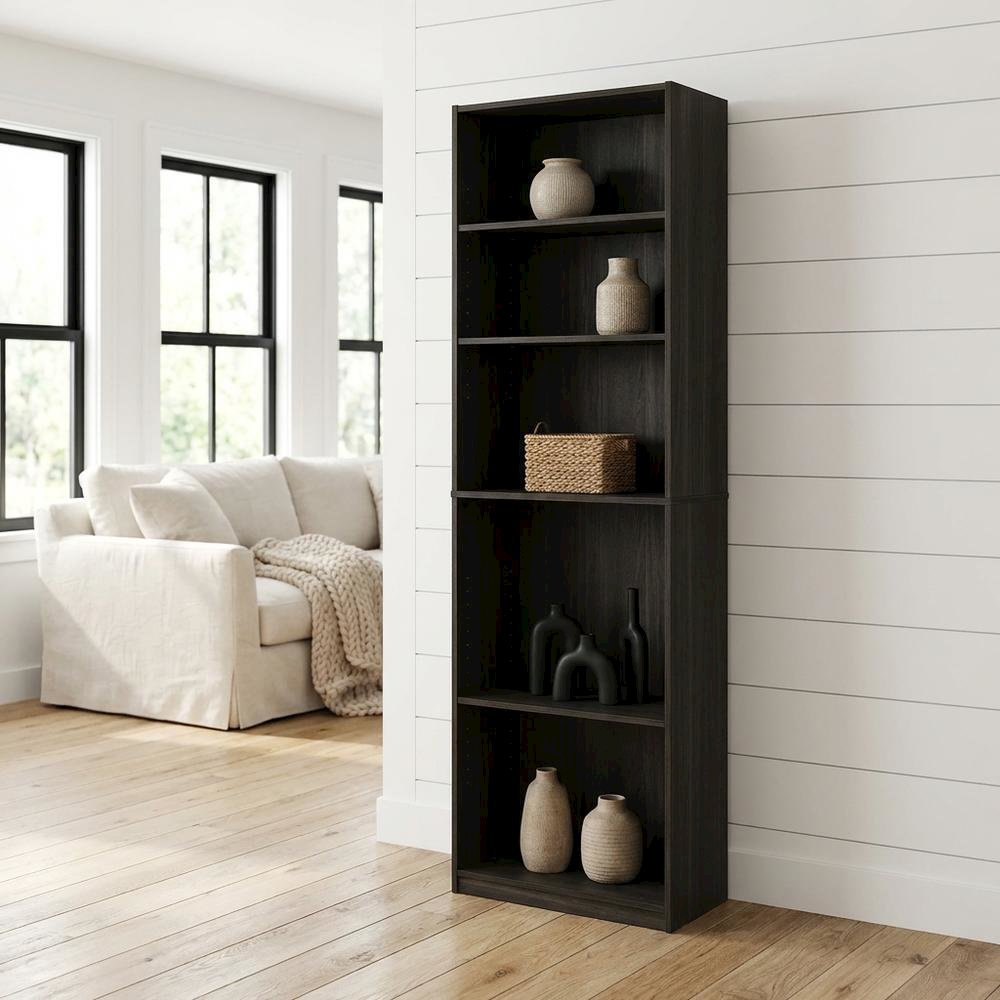 Wooden bookcase in natural finish with sturdy design for living room or office