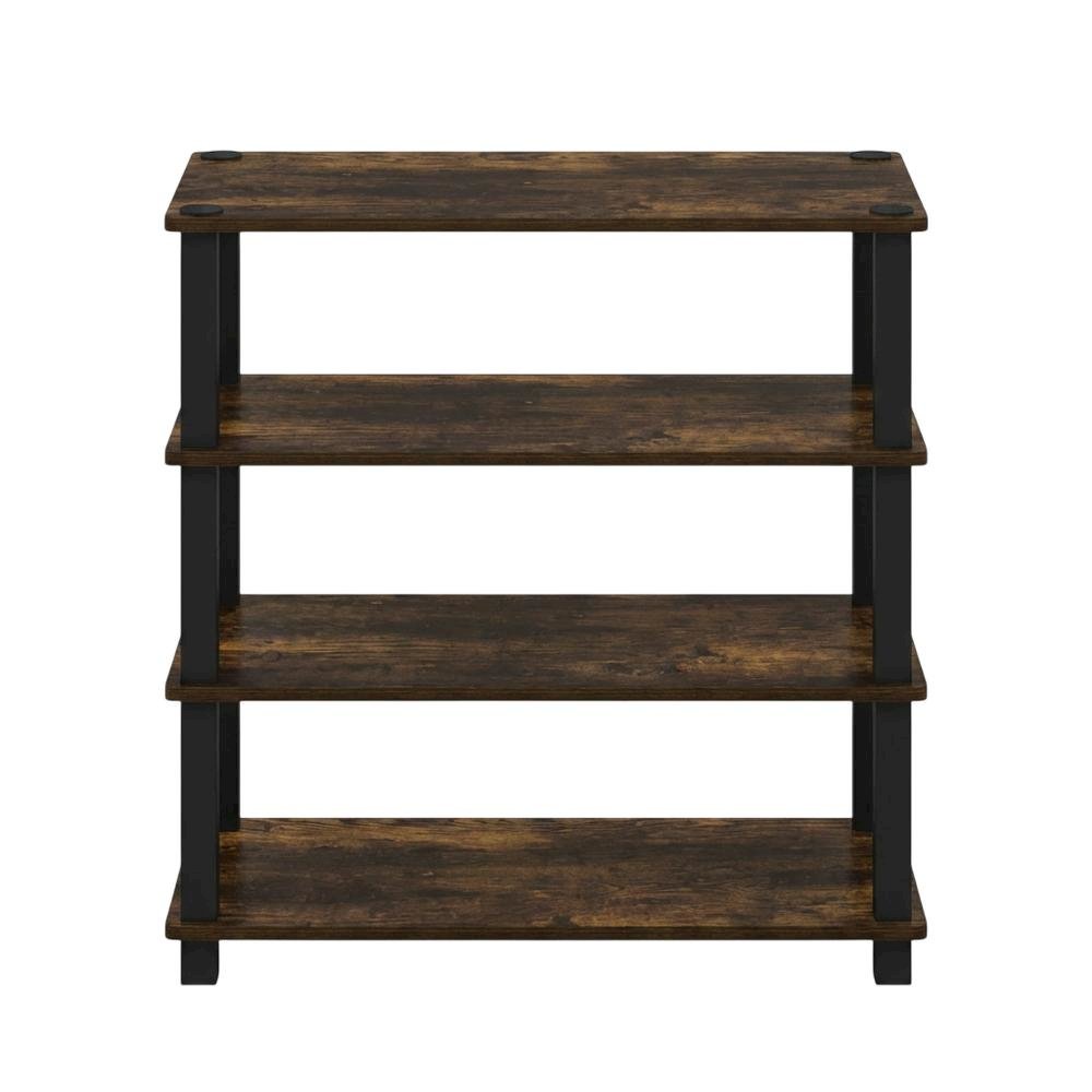 Brown 4-Tier Shoe Rack, Amber Composite Wood, PVC Tubes, Tool-Free