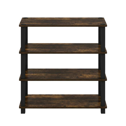 Brown 4-Tier Shoe Rack, Amber Composite Wood, PVC Tubes, Tool-Free