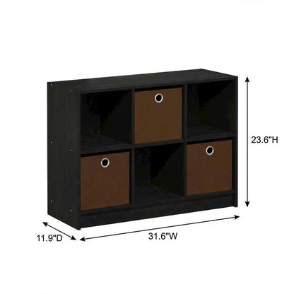 3x2 Wooden Bookcase with Bins in Medium Brown for Organized Storage