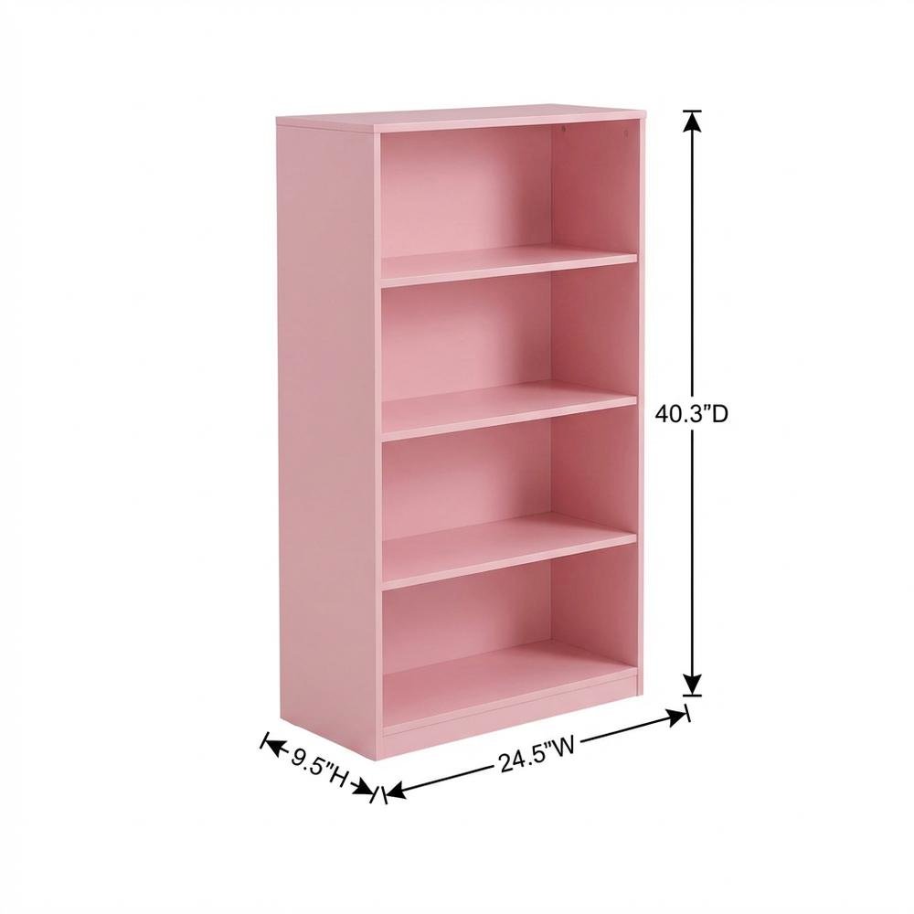 Pink 3-Tier Adjustable Shelf Bookcase with Sturdy Wood Construction