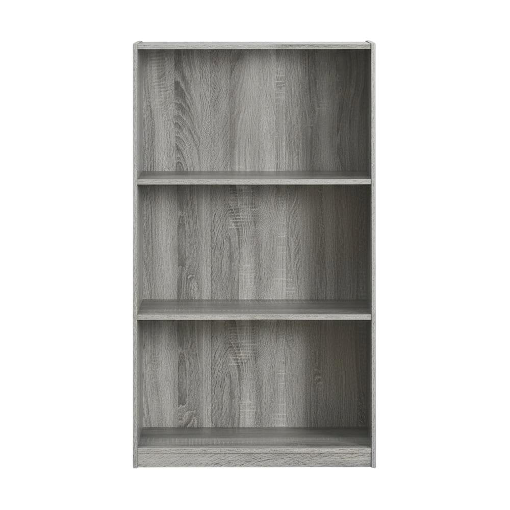 French Oak Grey 3-Tier Bookcase with Spacious Shelves for Home Storage
