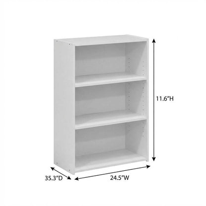 White 3-Shelf Bookcase with Wooden Construction for Living Room and Office