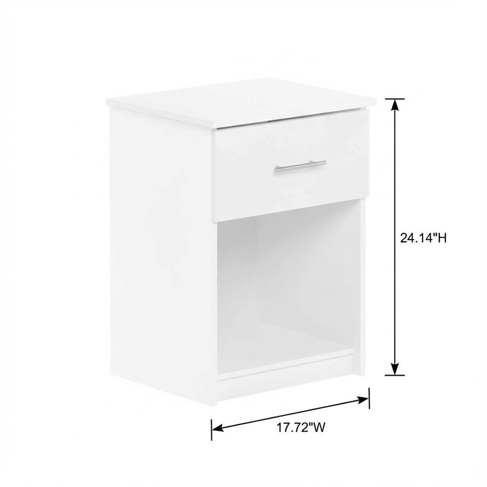Solid White Nightstand Set, Handle, Drawer, Contemporary Bedroom Furniture
