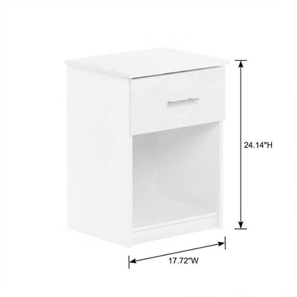 Solid White Nightstand Set, Handle, Drawer, Contemporary Bedroom Furniture
