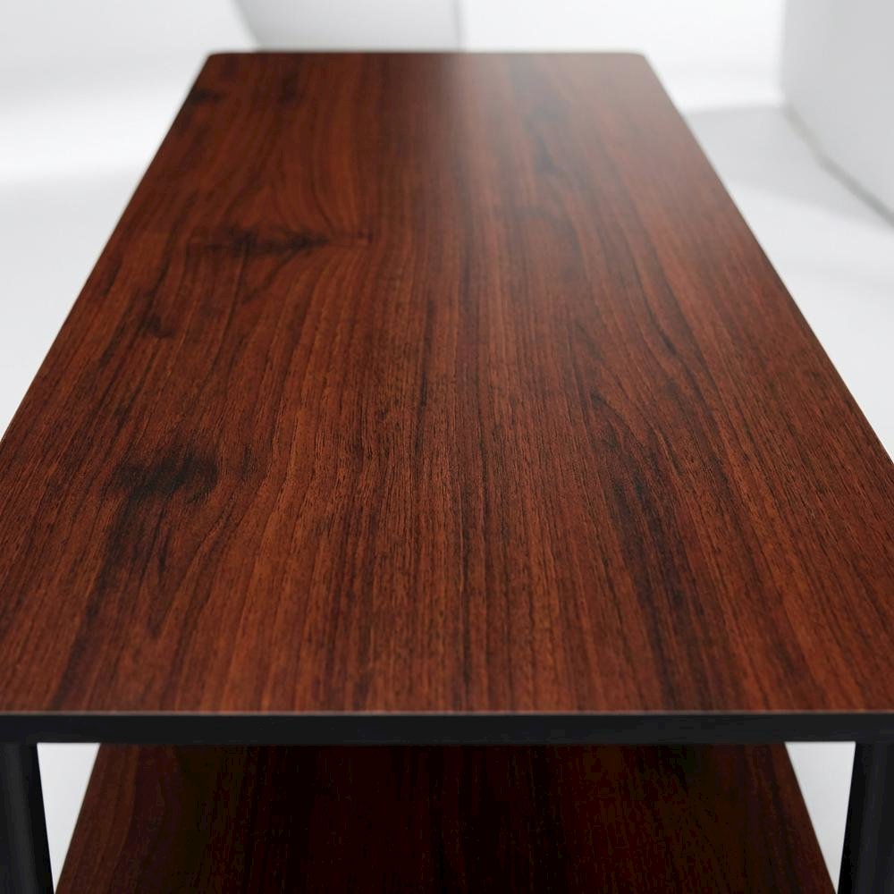 Dark Cherry TV Stand with Black Tube Frame and Composite Wood Construction
