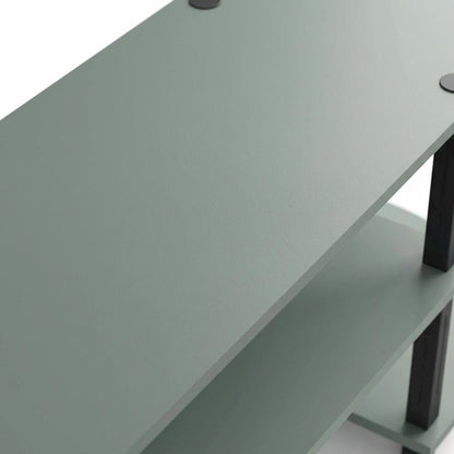 Sage Green TV Stand, 55-Inch Flat Screen, Open Shelves, Rounded Corners
