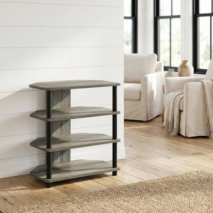 Wooden TV stand, French Oak Grey, Black finish, 4-Tier Storage, Living Room