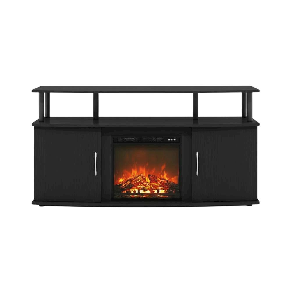 Brown Fireplace Entertainment Center, Doors, Storage Cabinet, 55-Inch TVs