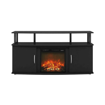 Brown Fireplace Entertainment Center, Doors, Storage Cabinet, 55-Inch TVs