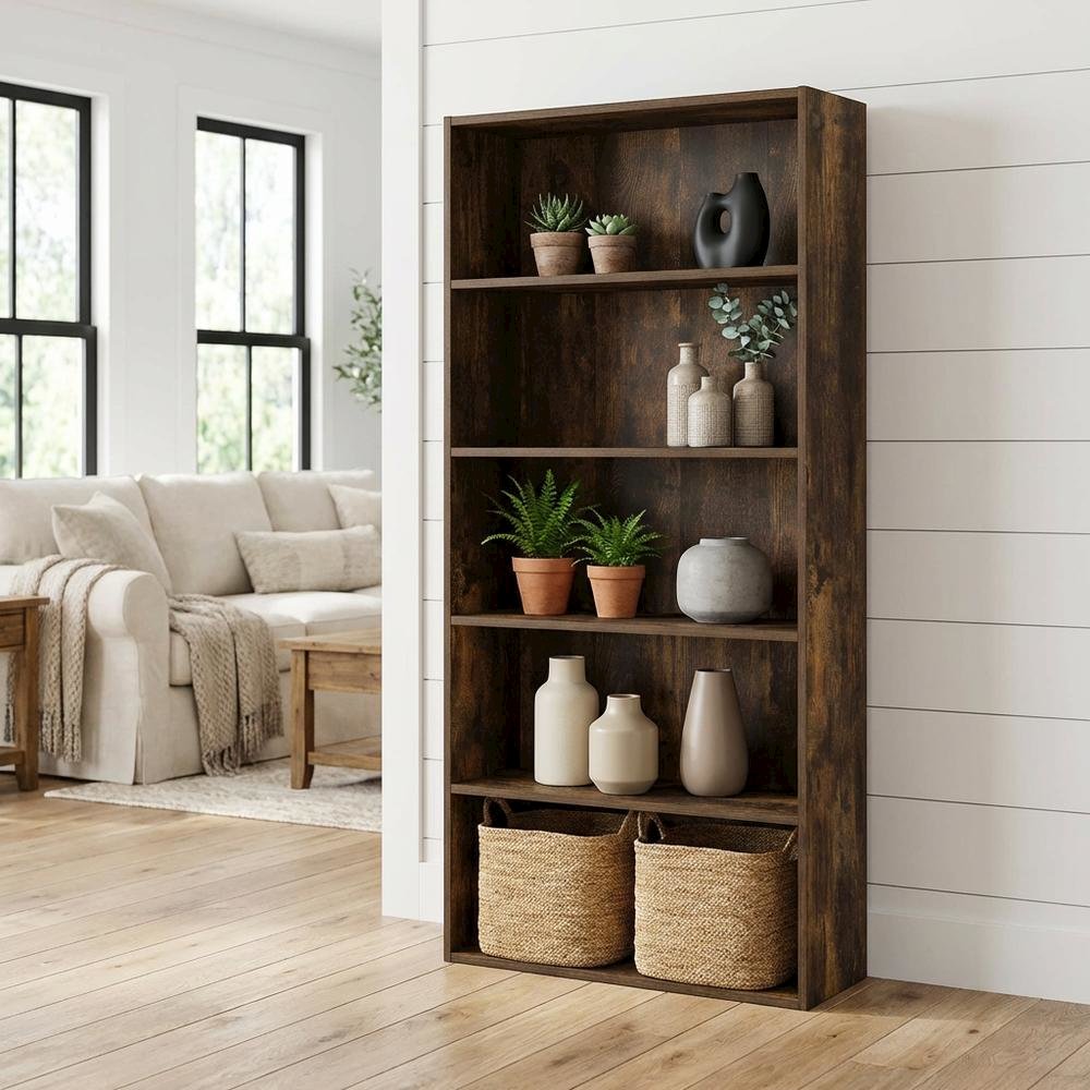 Wooden bookcase with clean design and sturdy construction