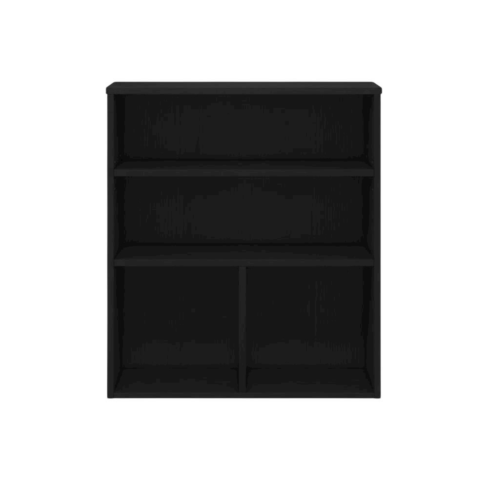 Black 3-Tier Display Bookcase with Wooden Shelves for Living Room or Office