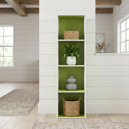 Green 4-Tier Bookcase with Open Storage and Wood Construction
