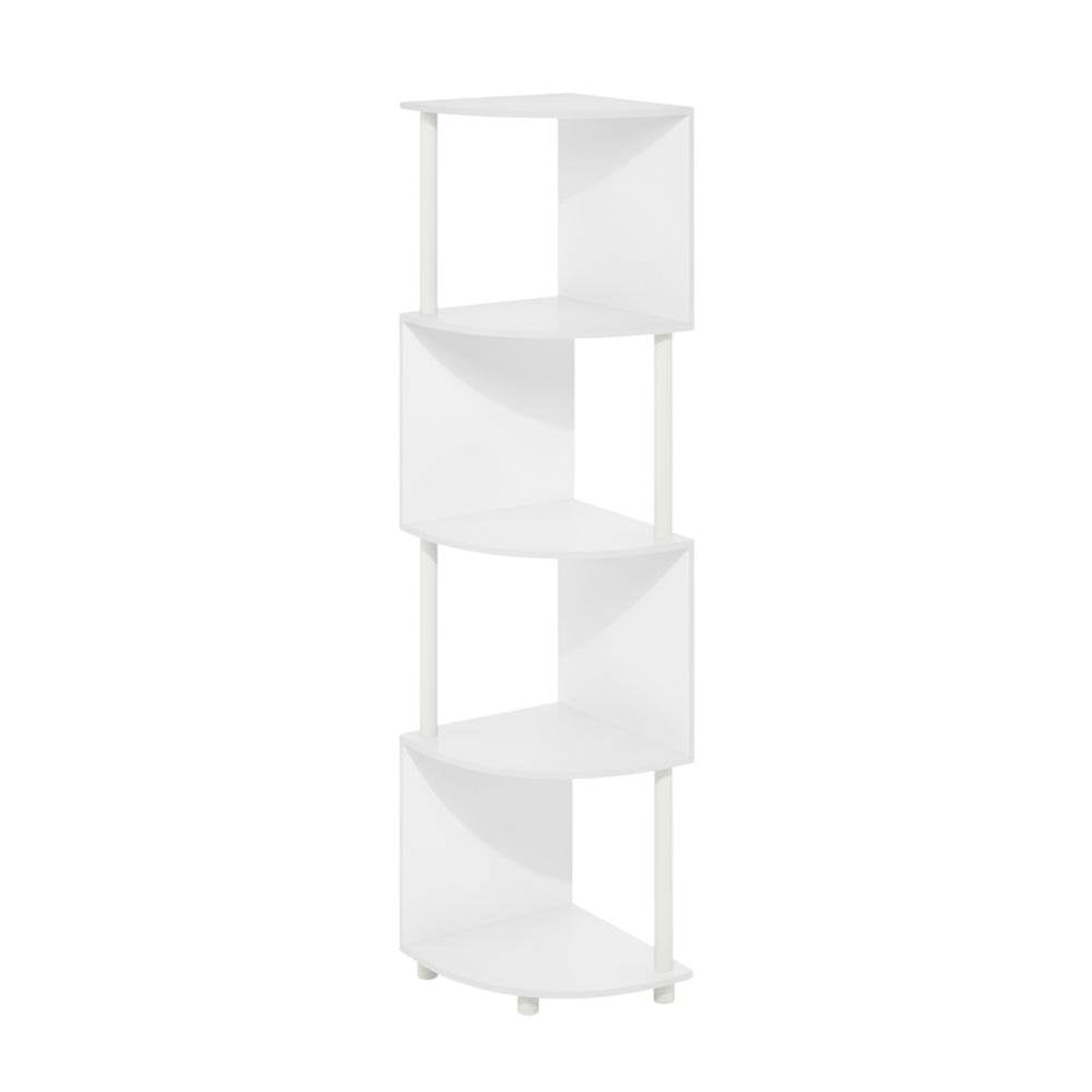 White 4-Tier Zigzag Corner Shelf with Sturdy Wood Construction