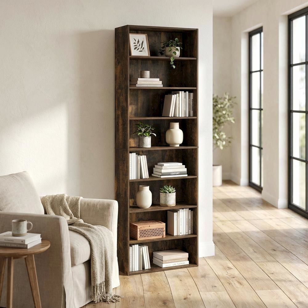 Wooden bookcase with open shelving for home or office use