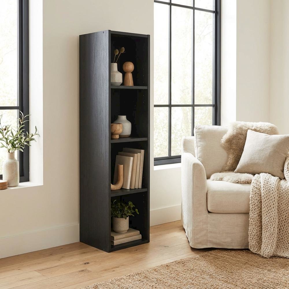 Wooden bookcase in black with compact size and sturdy construction