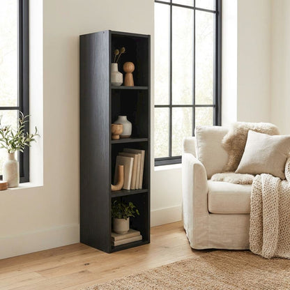 Wooden bookcase in black with compact size and sturdy construction