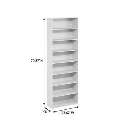 White 8-Tier Open Shelf Bookcase with Storage Organizer