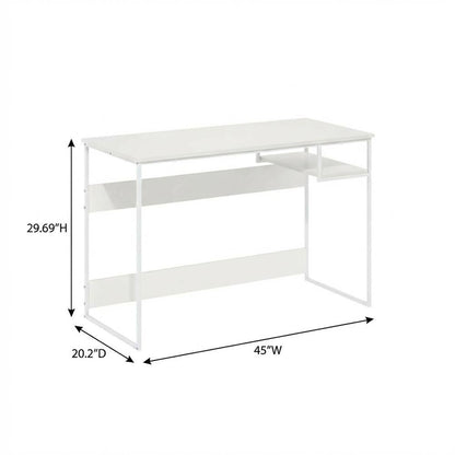 White Study Desk With Solid Finish And Spacious Workspace