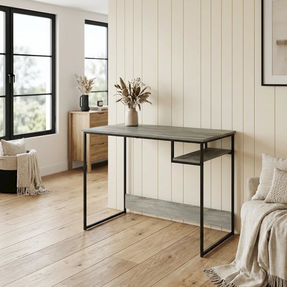 Grey Study Desk With Spacious Work Surface And Sturdy Construction