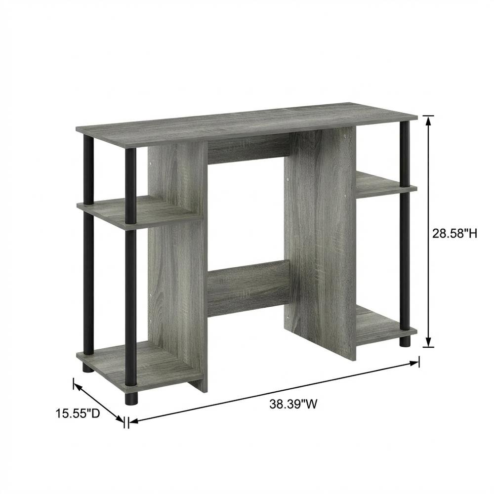 Compact French Oak Grey And Black Study Desk With Modern Design