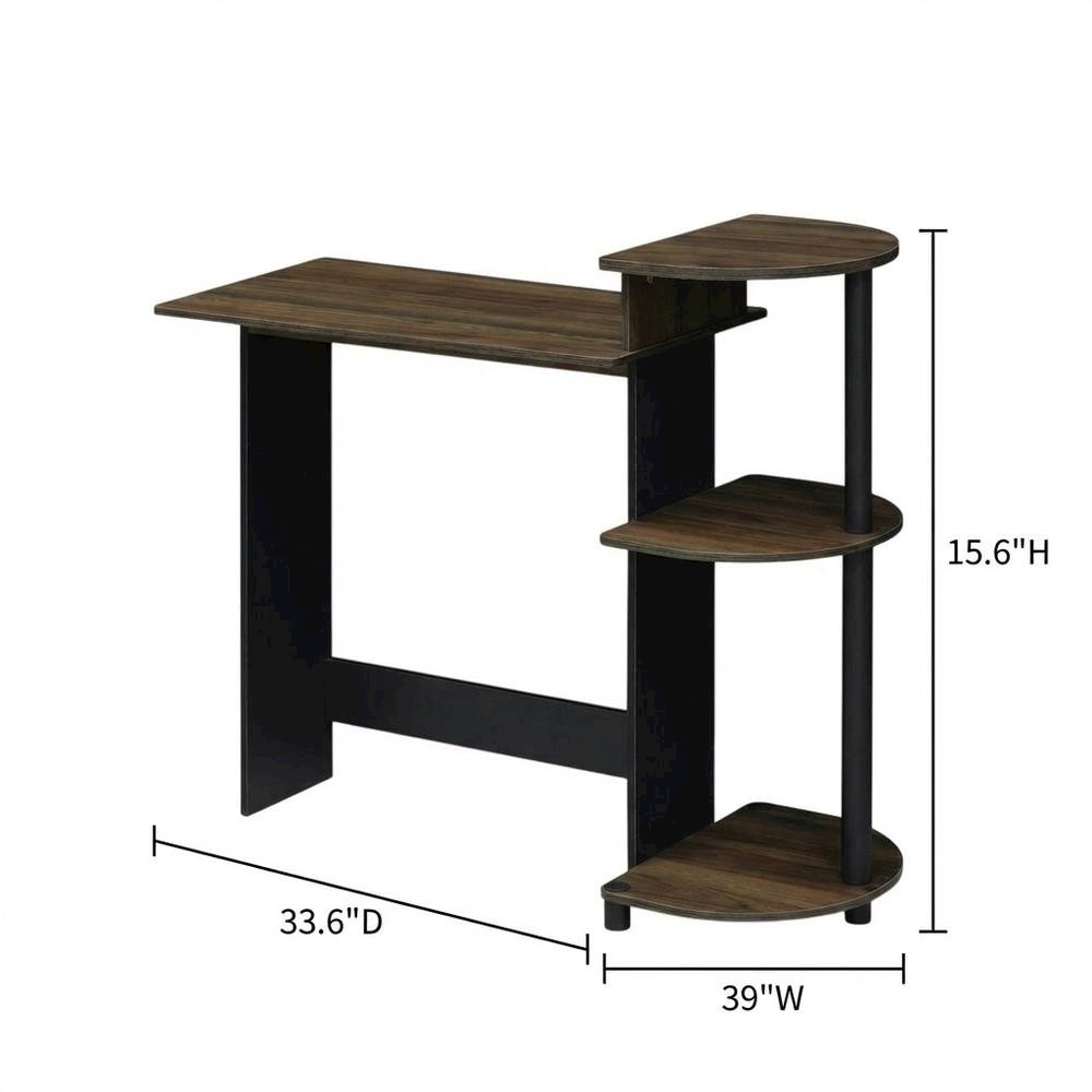 Columbia Walnut and Black Computer Desk with Shelves for Compact Workspaces