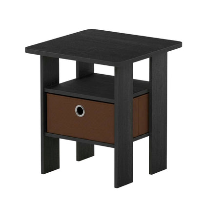 Wooden nightstand set with bin drawer in Americano finish, compact design