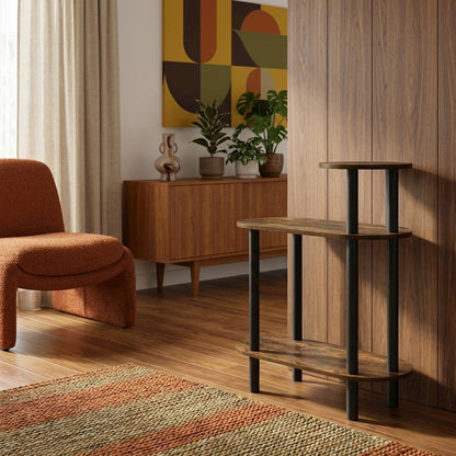 Amber Pine and Black 3-Tier Oval Side Table with Open Shelves for Living Room